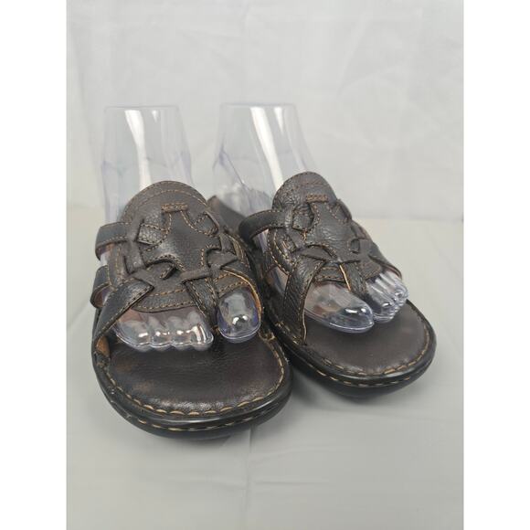 Born Women's Sandal Size 7 Black Leather Thong Slide Woven Mendala Flip Flop - Picture 4 of 11